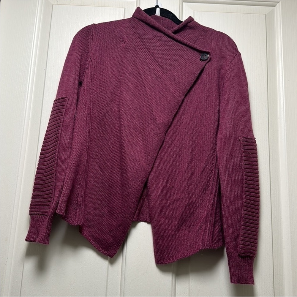 LOLE Alpaca Blend Cape Moto Knit Cardigan Magenta Sz Small